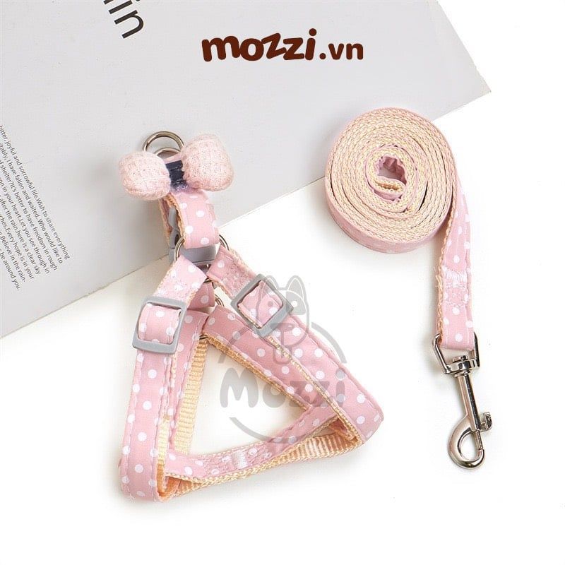 DoHa Dây dắt yếm ngực gắn nơ cotton cho chó mèo