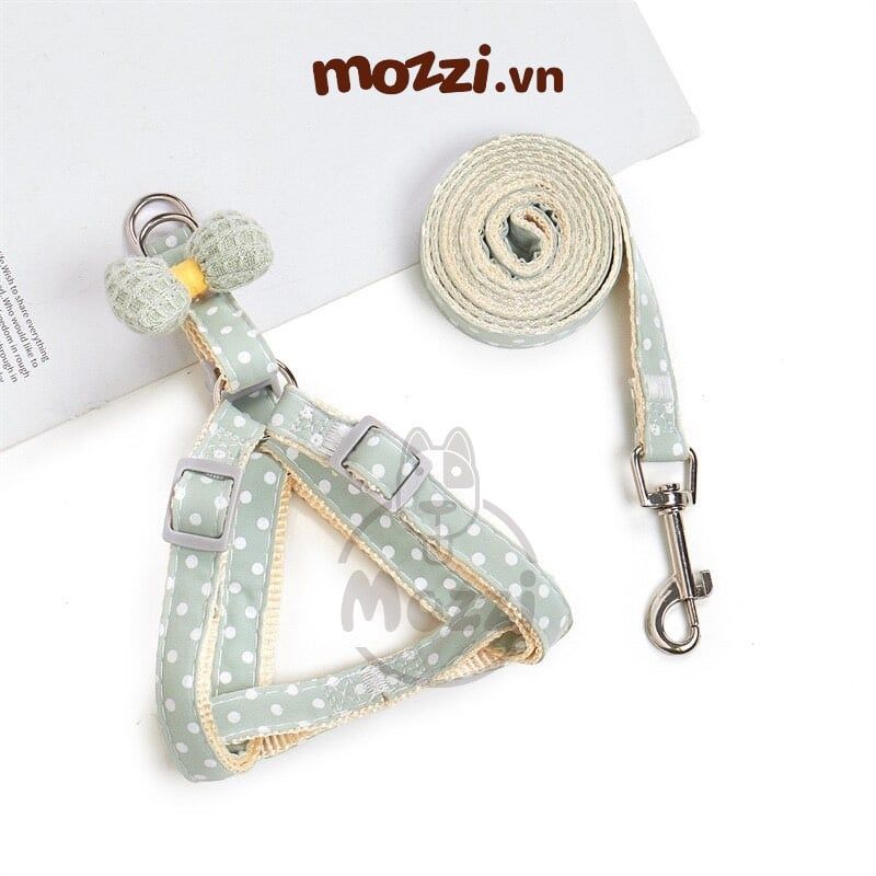 DoHa Dây dắt yếm ngực gắn nơ cotton cho chó mèo