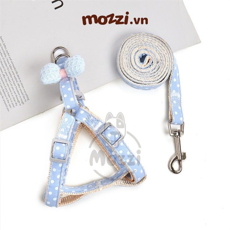 DoHa Dây dắt yếm ngực gắn nơ cotton cho chó mèo