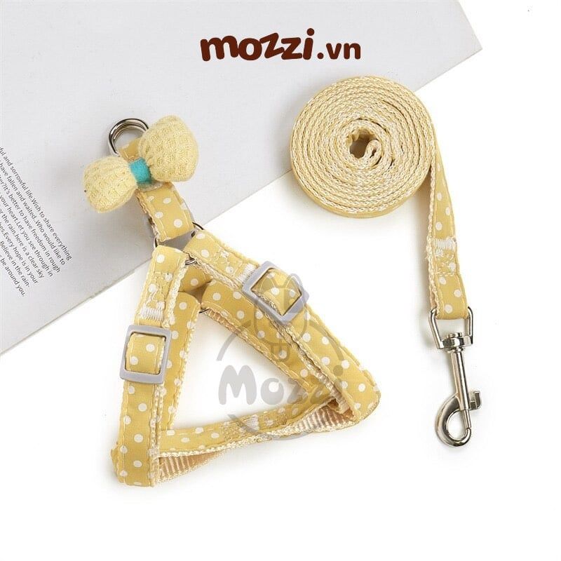 DoHa Dây dắt yếm ngực gắn nơ cotton cho chó mèo