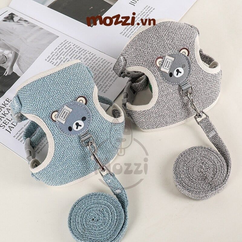 DoHa Dây dắt yếm ngực hình mặt gấu cho chó mèo