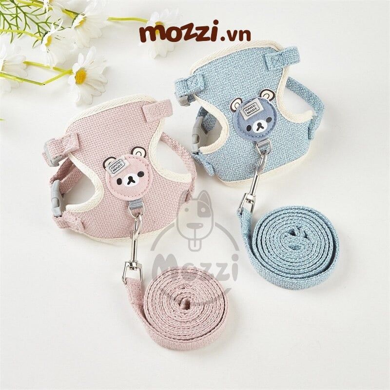 DoHa Dây dắt yếm ngực hình mặt gấu cho chó mèo
