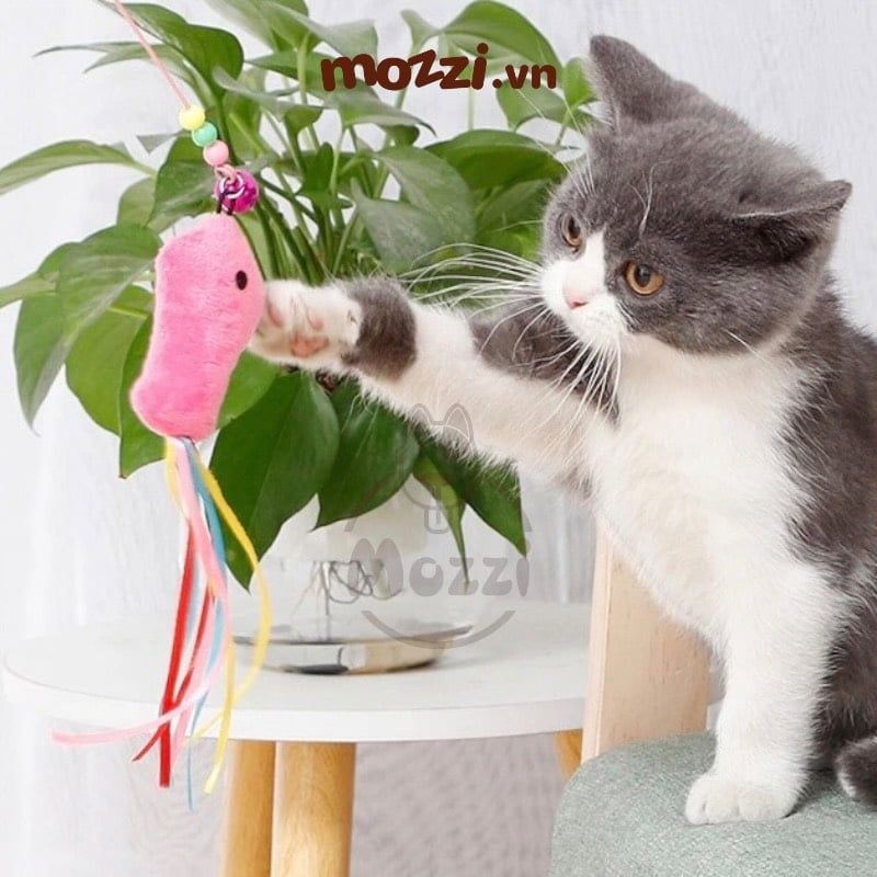 Đồ chơi Cần câu mèo lông gà cầm tay