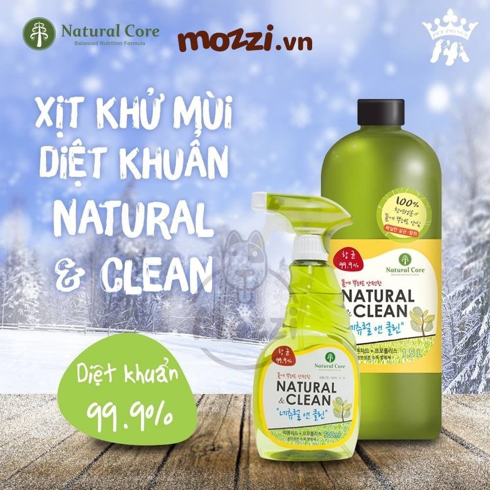 Xịt khử mùi Natural & Clean diệt khuẩn khu vực Natural Core cho chó mèo