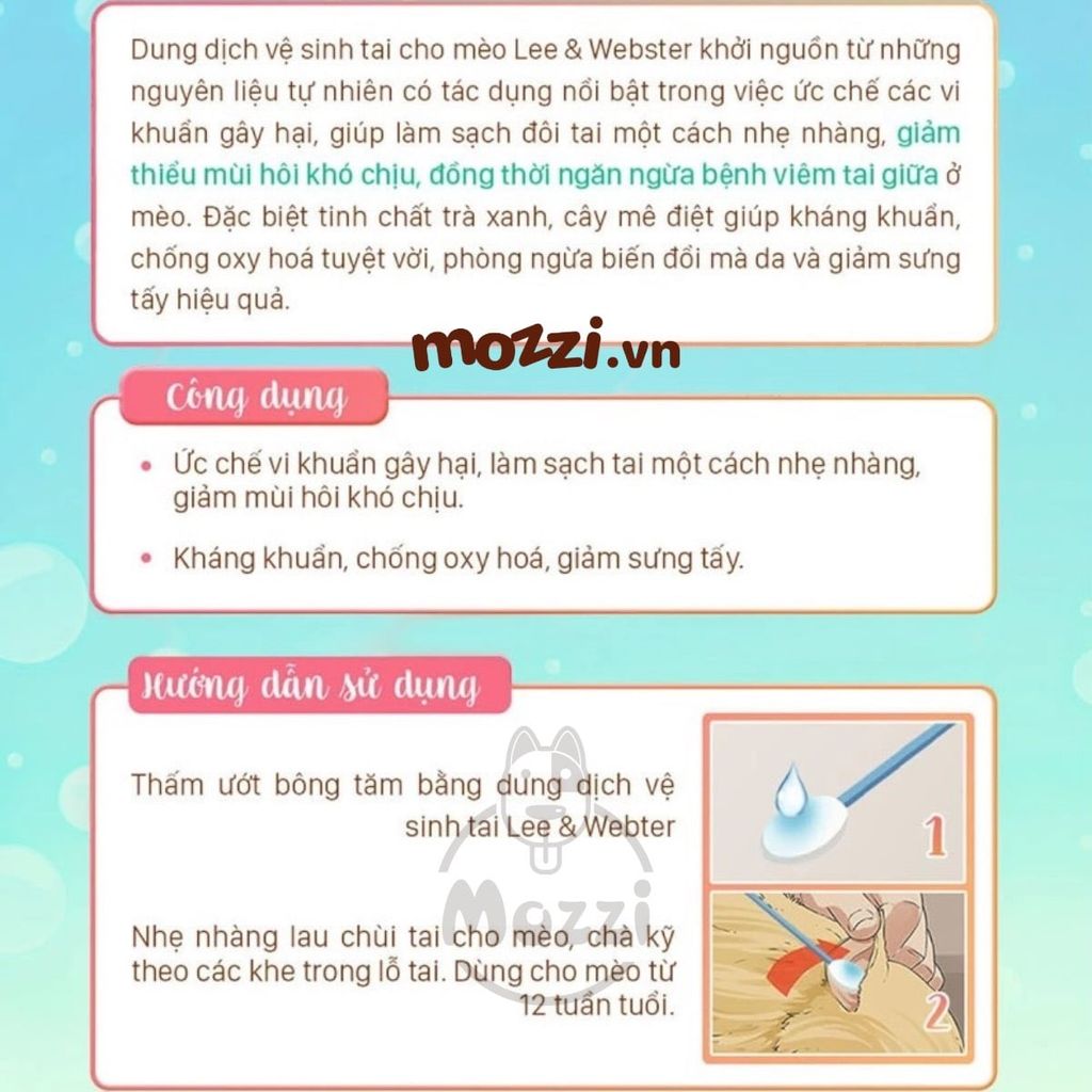 Dung dịch vệ sinh tai Lee&Webster Chai 130ml cho mèo