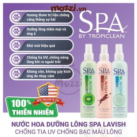  Nước hoa SPA Tropiclean dưỡng lông cho chó mèo Chai 236ml 
