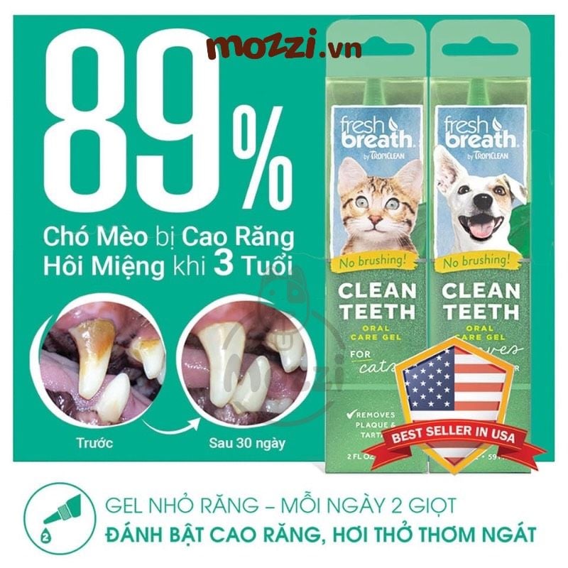 Gel nhỏ sạch răng miệng Tropiclean Fresh Breath Chai 59ml cho chó mèo