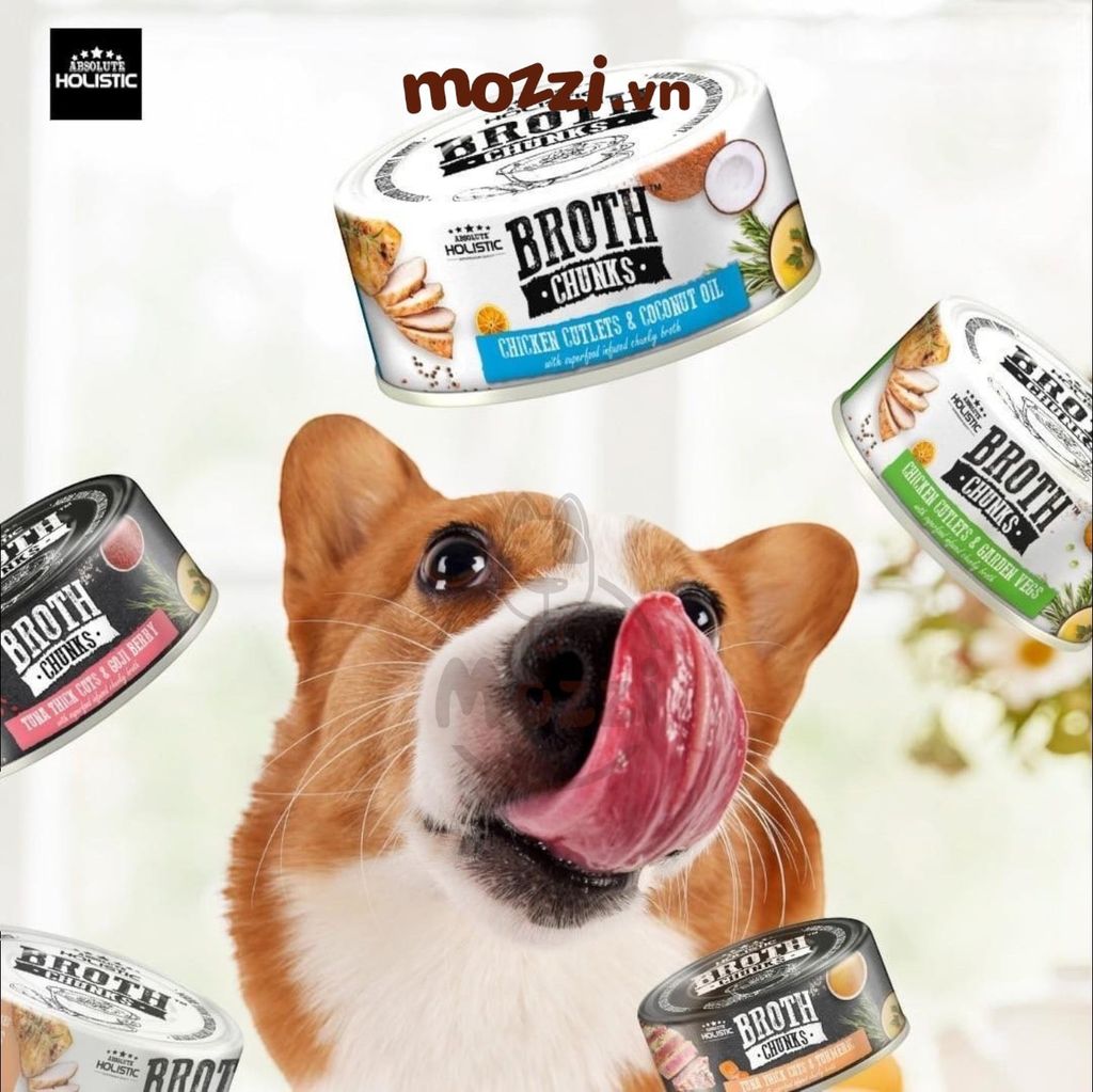 Pate cho chó mèo Broth Chunks Absolute Holistic Lon 80gr