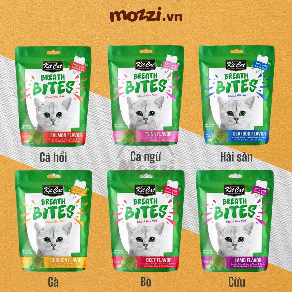 Snack cho mèo Sạch răng thơm miệng Breath Bites KitCat gói 60gr