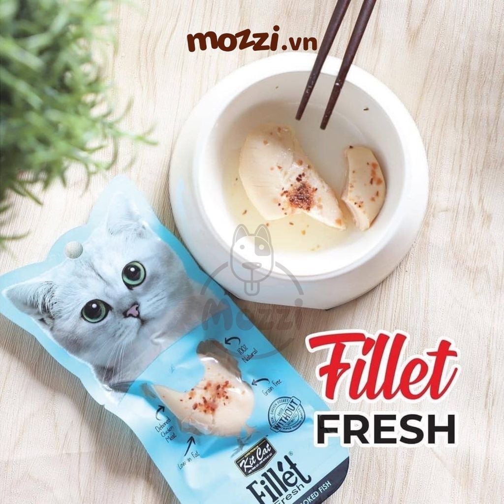 Snack cho mèo Thịt tươi phi lê Fillet KitCat gói 30gr