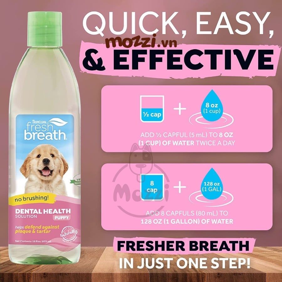 Nước vệ sinh răng miệng Tropiclean Fresh Breath pha uống Chai 473ml cho chó mèo