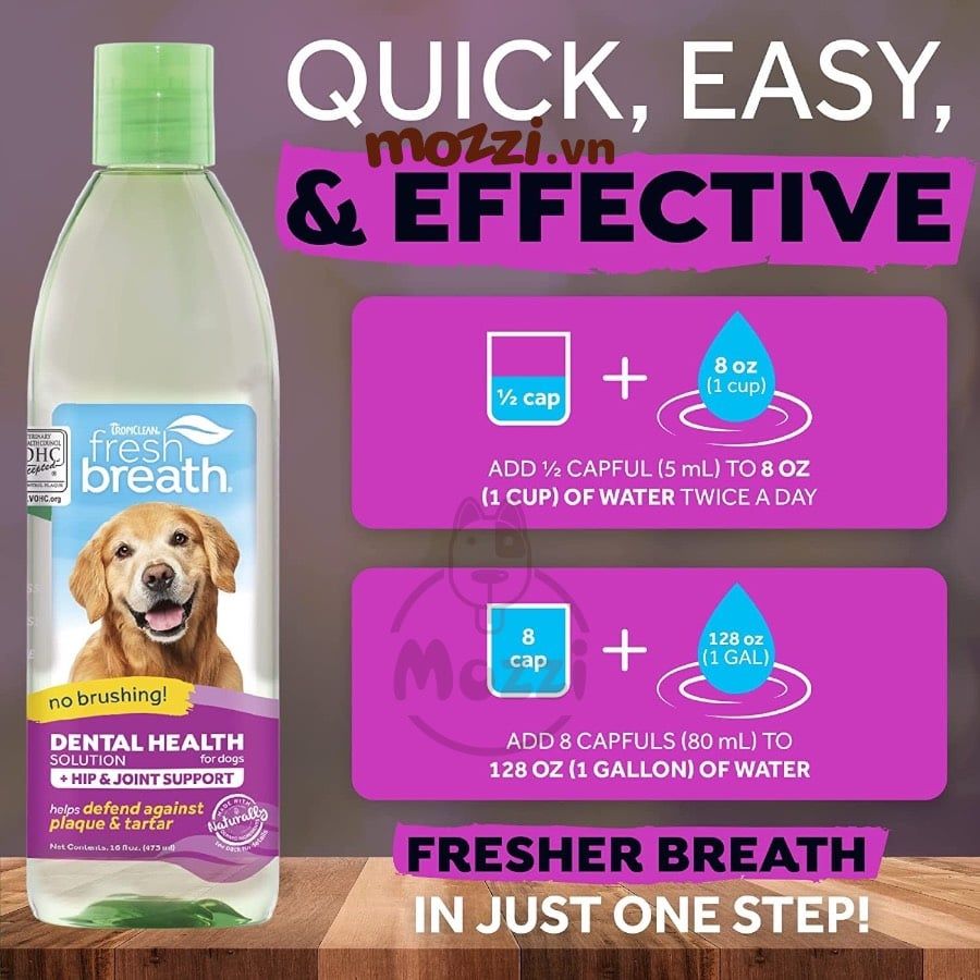 Nước vệ sinh răng miệng Tropiclean Fresh Breath pha uống Chai 473ml cho chó mèo