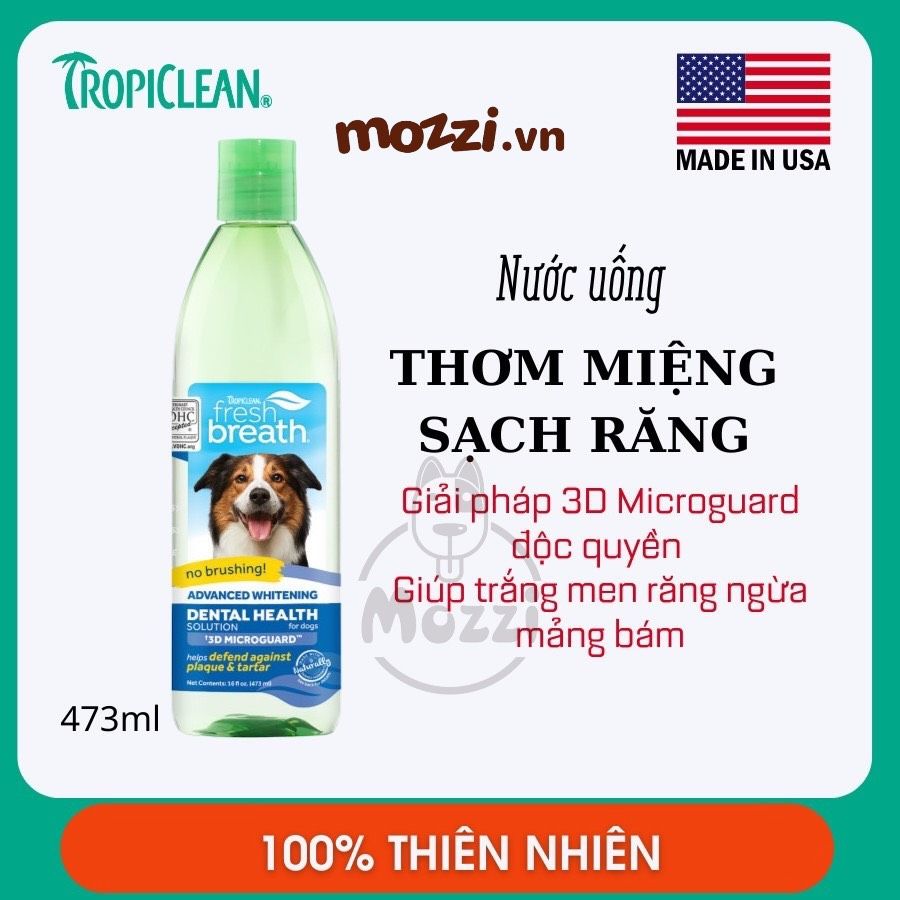 Nước vệ sinh răng miệng Tropiclean Fresh Breath pha uống Chai 473ml cho chó mèo