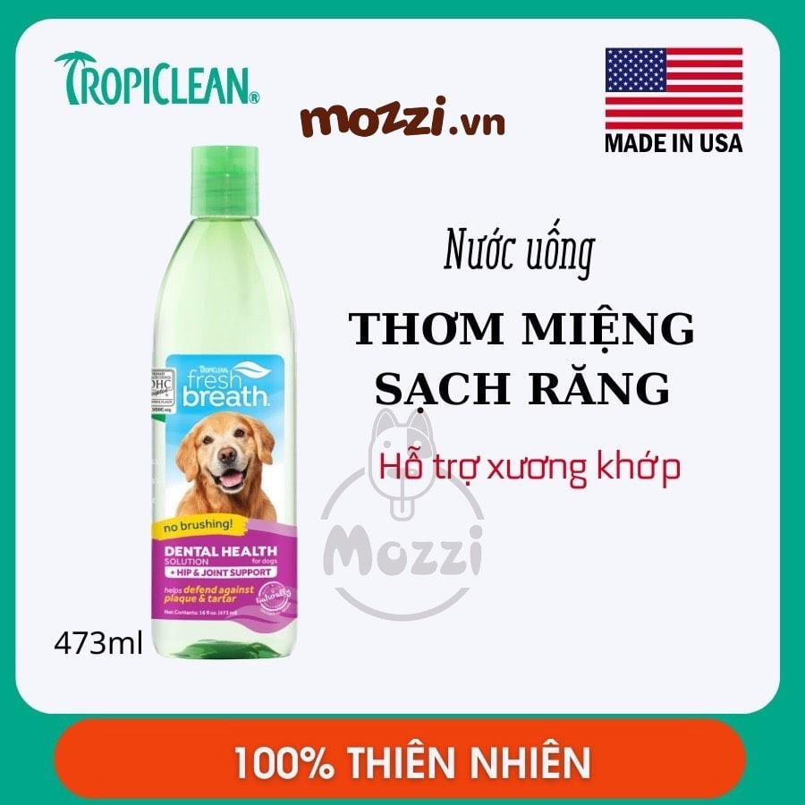 Nước vệ sinh răng miệng Tropiclean Fresh Breath pha uống Chai 473ml cho chó mèo