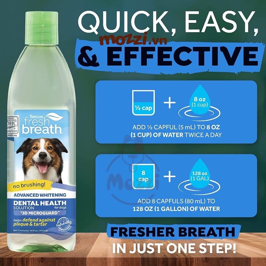 Nước vệ sinh răng miệng Tropiclean Fresh Breath pha uống Chai 473ml cho chó mèo