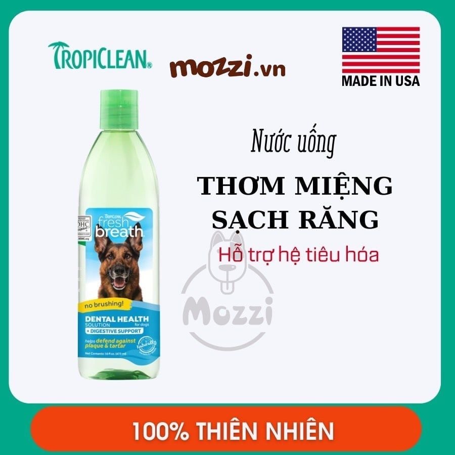 Nước vệ sinh răng miệng Tropiclean Fresh Breath pha uống Chai 473ml cho chó mèo