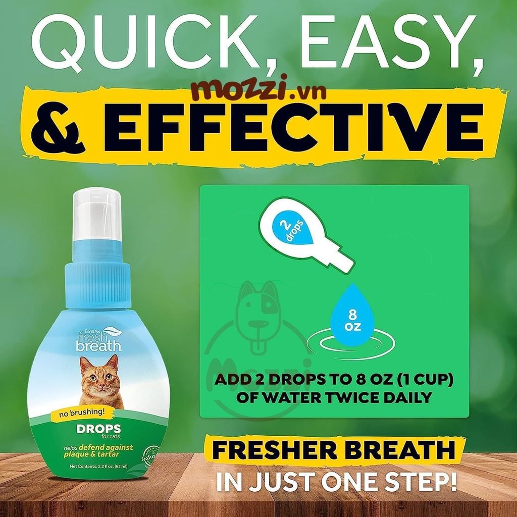 Dung dịch chăm sóc răng miệng đậm đặc Tropiclean Fresh Breaths Drops pha nước uống Chai 65ml cho chó mèo