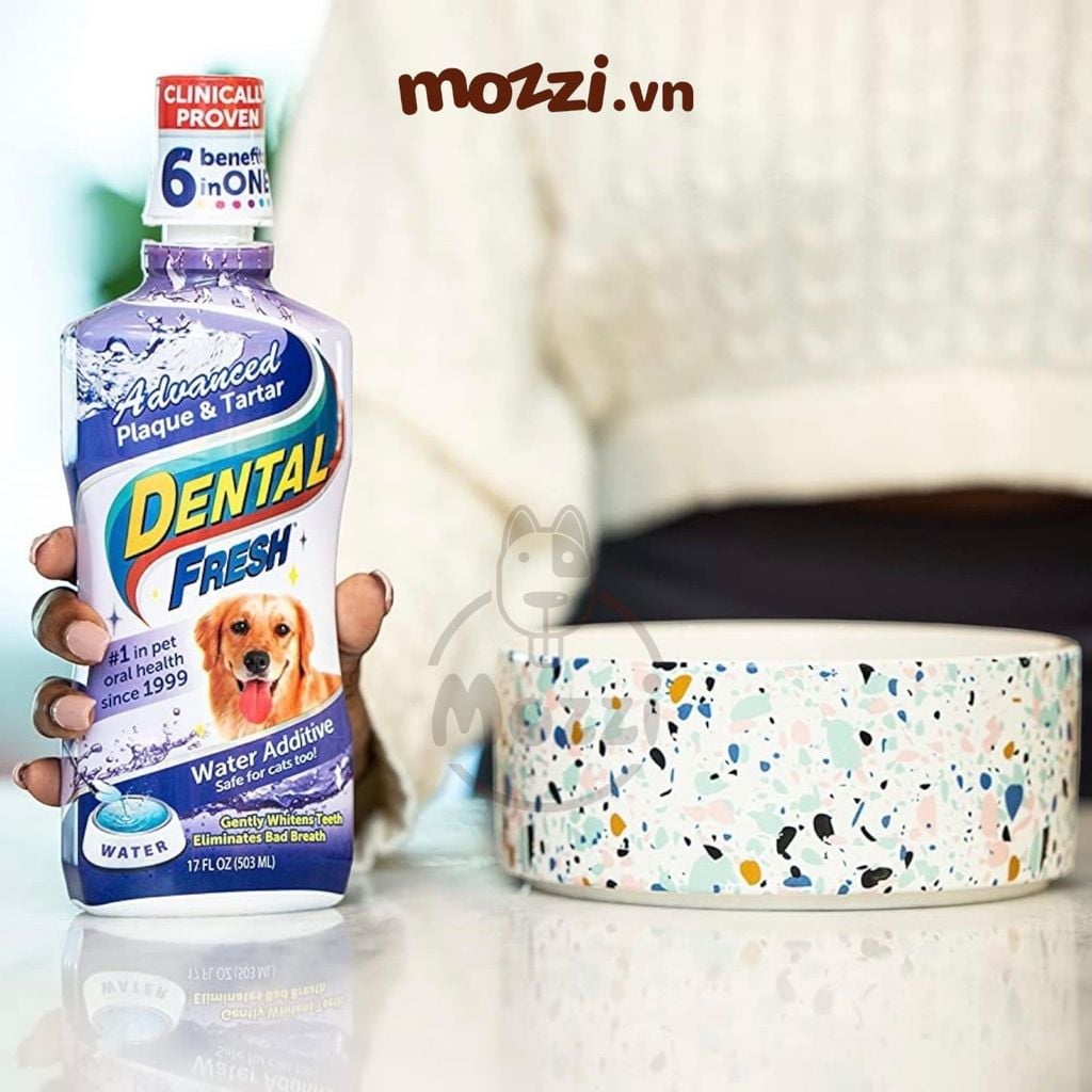 Dung dịch pha uống hết hôi miệng mảng bám trắng răng cho chó mèo Dental Fresh - Made in USA