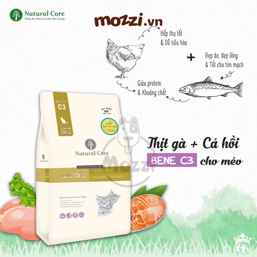 Thức ăn hạt hữu cơ Natural Core Bene C3 Cho mèo lớn trưởng thành [500g - 1.5kg - 5kg - 10kg]
