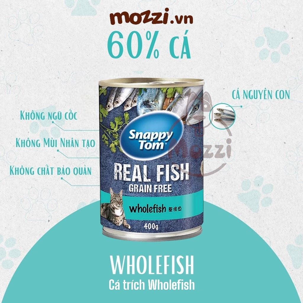 Pate cho mèo Snappy Tom lon 400gr Real Fish Real Meat