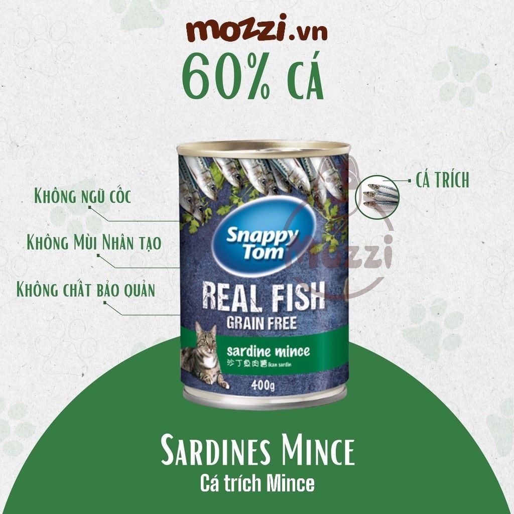 Pate cho mèo Snappy Tom lon 400gr Real Fish Real Meat