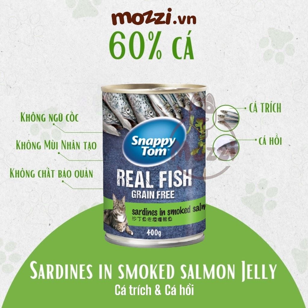 Pate cho mèo Snappy Tom lon 400gr Real Fish Real Meat