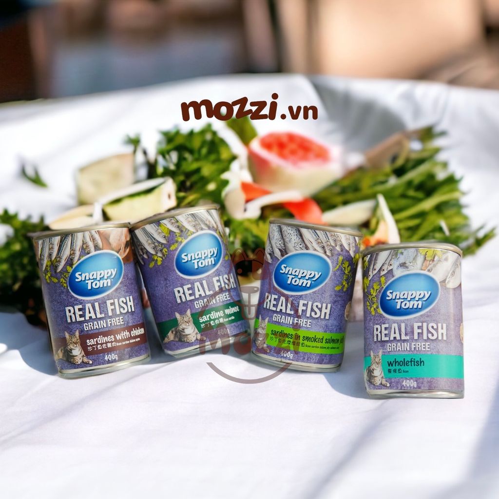 Pate cho mèo Snappy Tom lon 400gr Real Fish Real Meat
