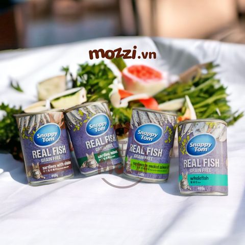  Pate cho mèo Snappy Tom lon 400gr Real Fish Real Meat 