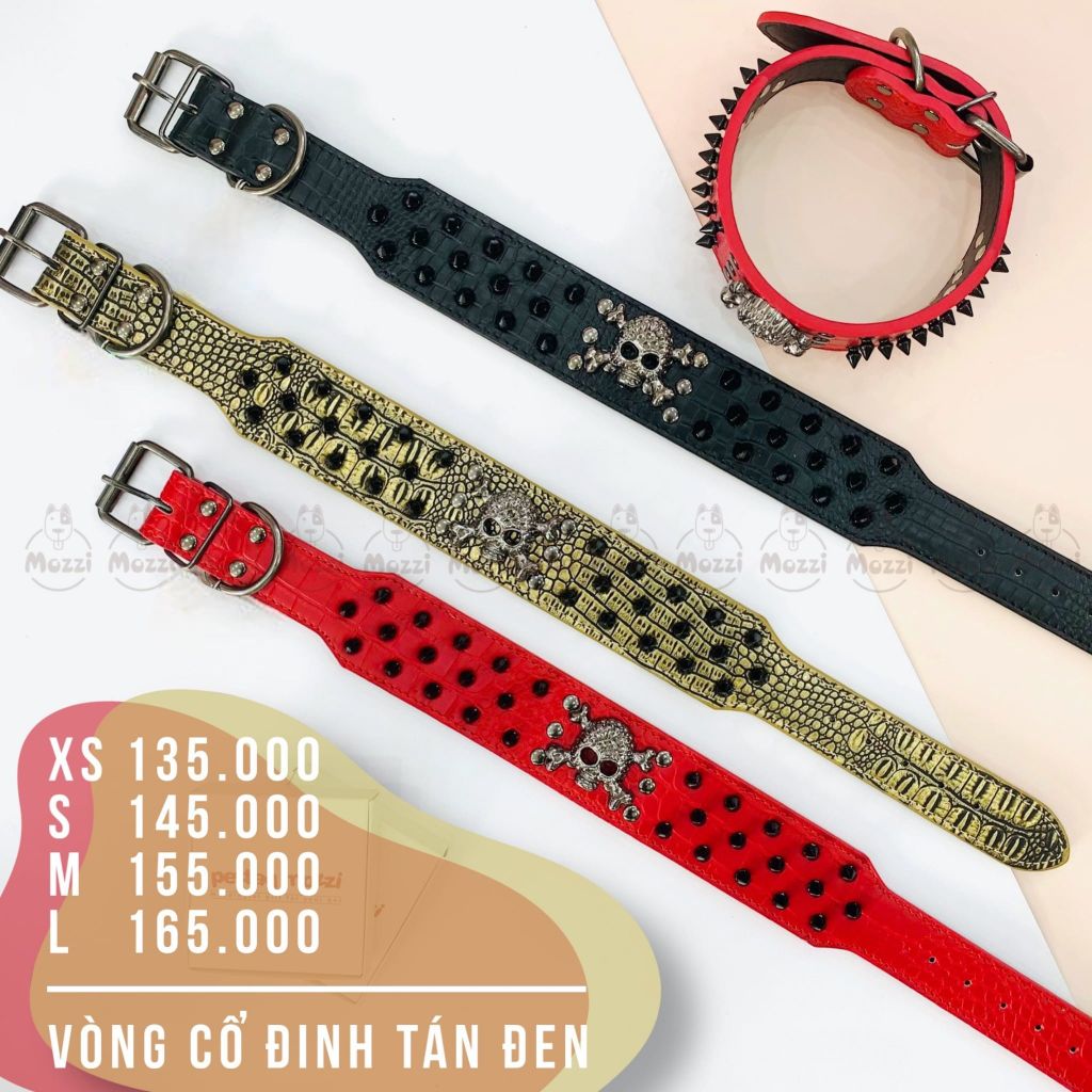 Vòng cổ da gắn đầu lâu đinh tán đen siêu ngầu cho chó