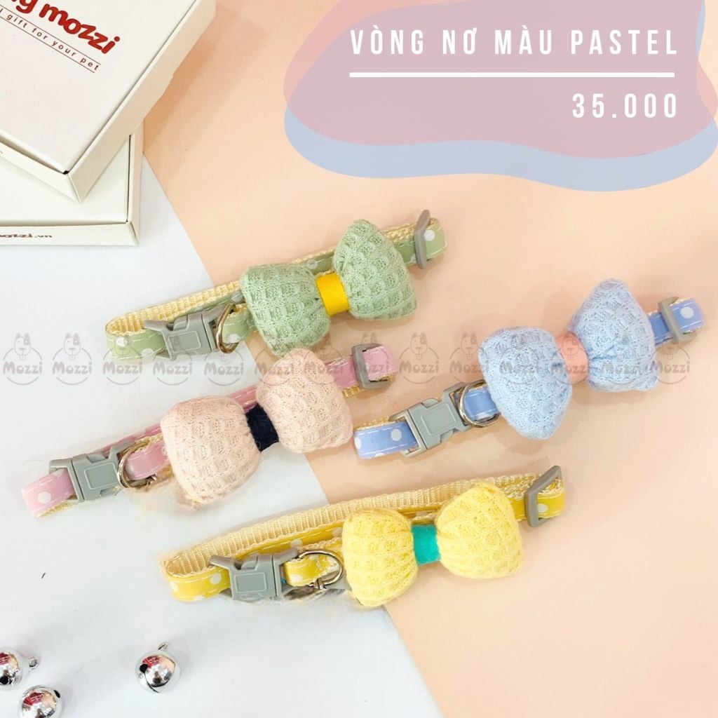 Vòng cổ cho chó mèo Nơ cotton pastel DoHa 3-7kg