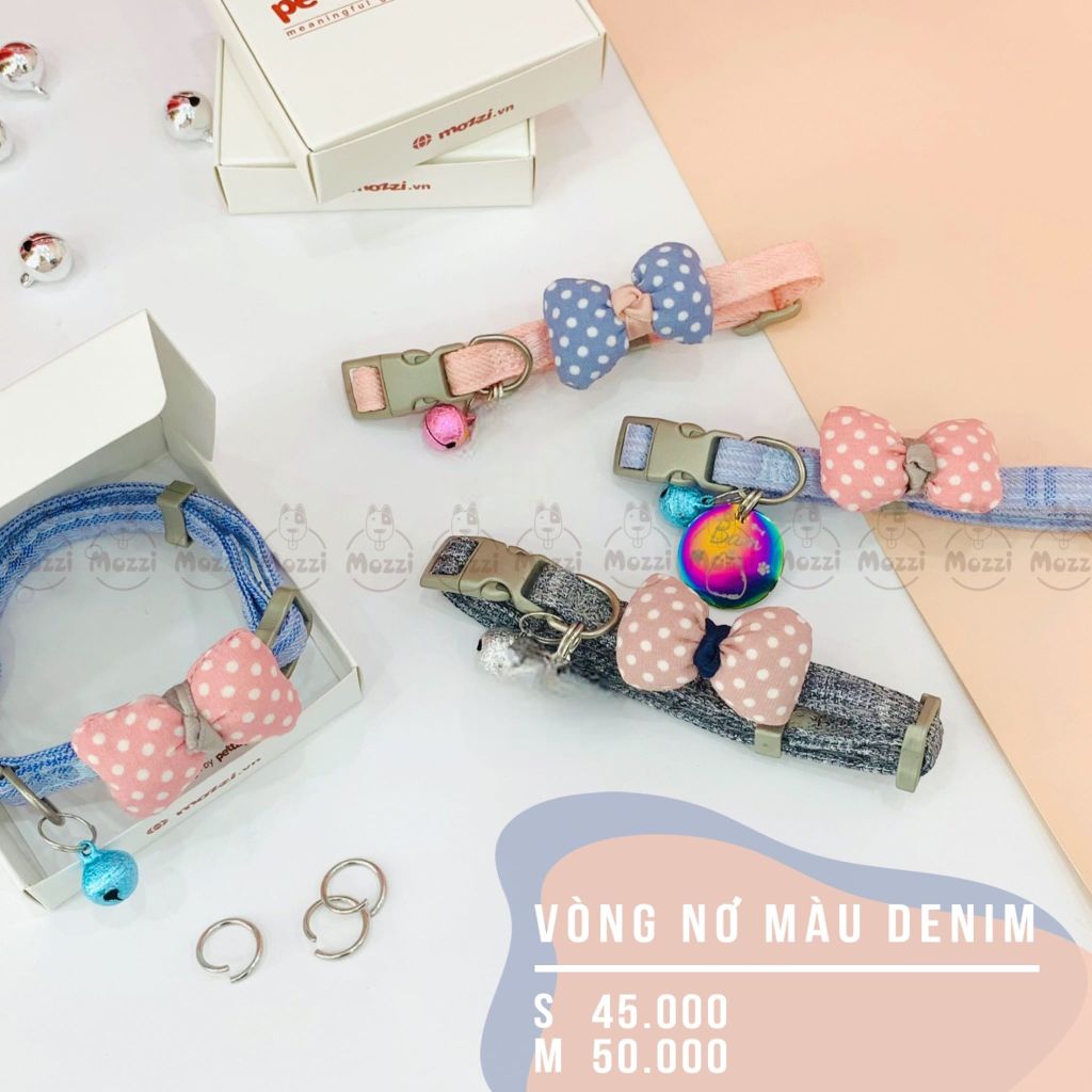 Vòng cổ cho chó mèo Nơ cotton denim dễ thương