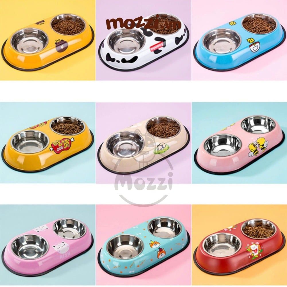 Khay thức ăn chén đôi inox nhiều họa tiết