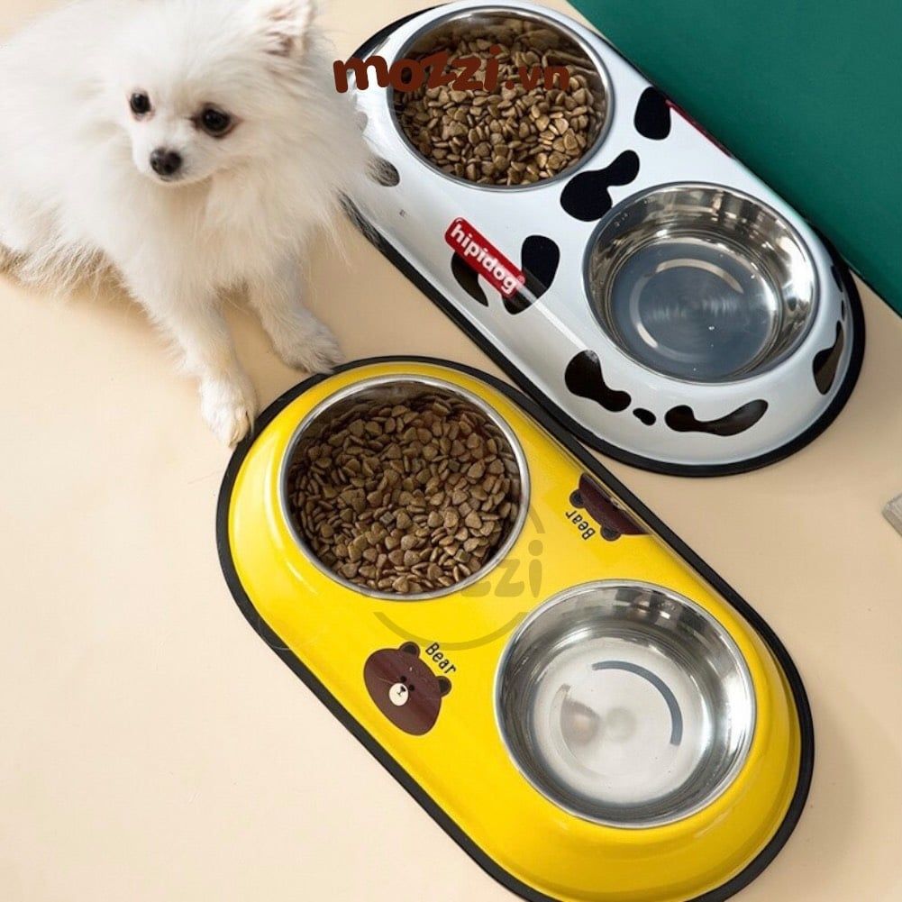 Khay thức ăn chén đôi inox nhiều họa tiết