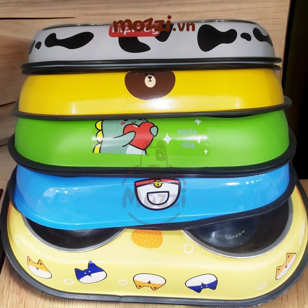 Khay thức ăn chén đôi inox nhiều họa tiết