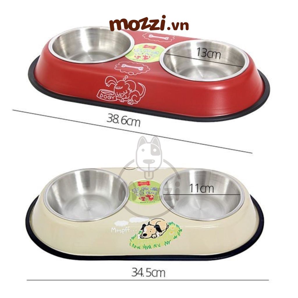 Khay thức ăn chén đôi inox nhiều họa tiết