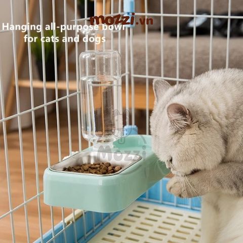  Chén ăn kèm Bình nước tự động gắn chuồng cho chó mèo 