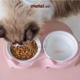  Chén bát ăn sứ đôi cho chó mèo có khung kệ nhựa hình tai mèo 