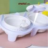 Chén bát ăn sứ đôi cho chó mèo có khung kệ nhựa hình tai mèo