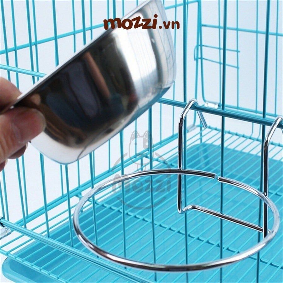 Chén bát ăn cho chó mèo inox trơn treo chuồng