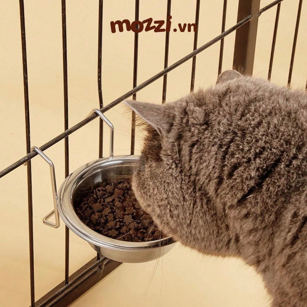 Chén bát ăn cho chó mèo inox trơn treo chuồng