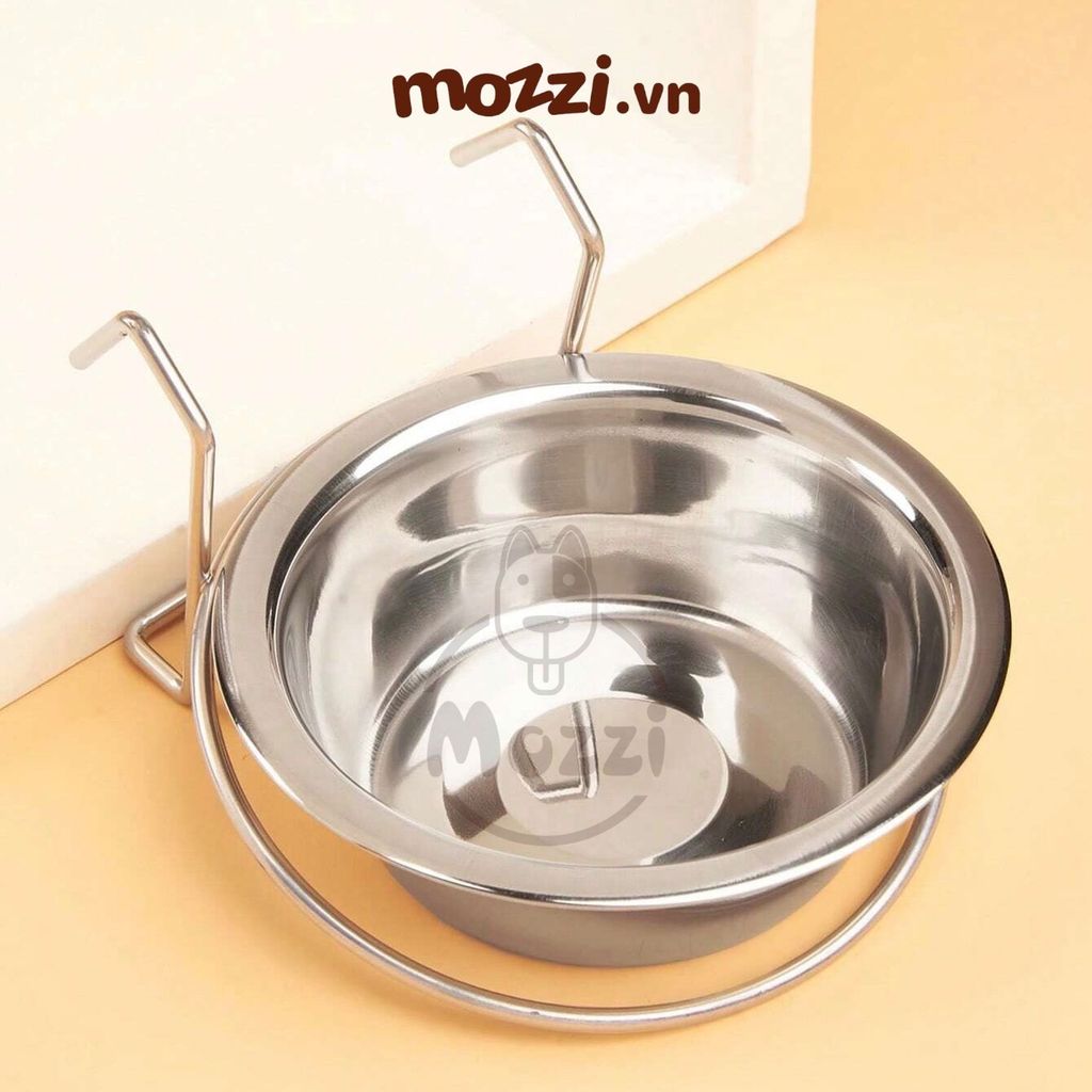 Chén bát ăn cho chó mèo inox trơn treo chuồng