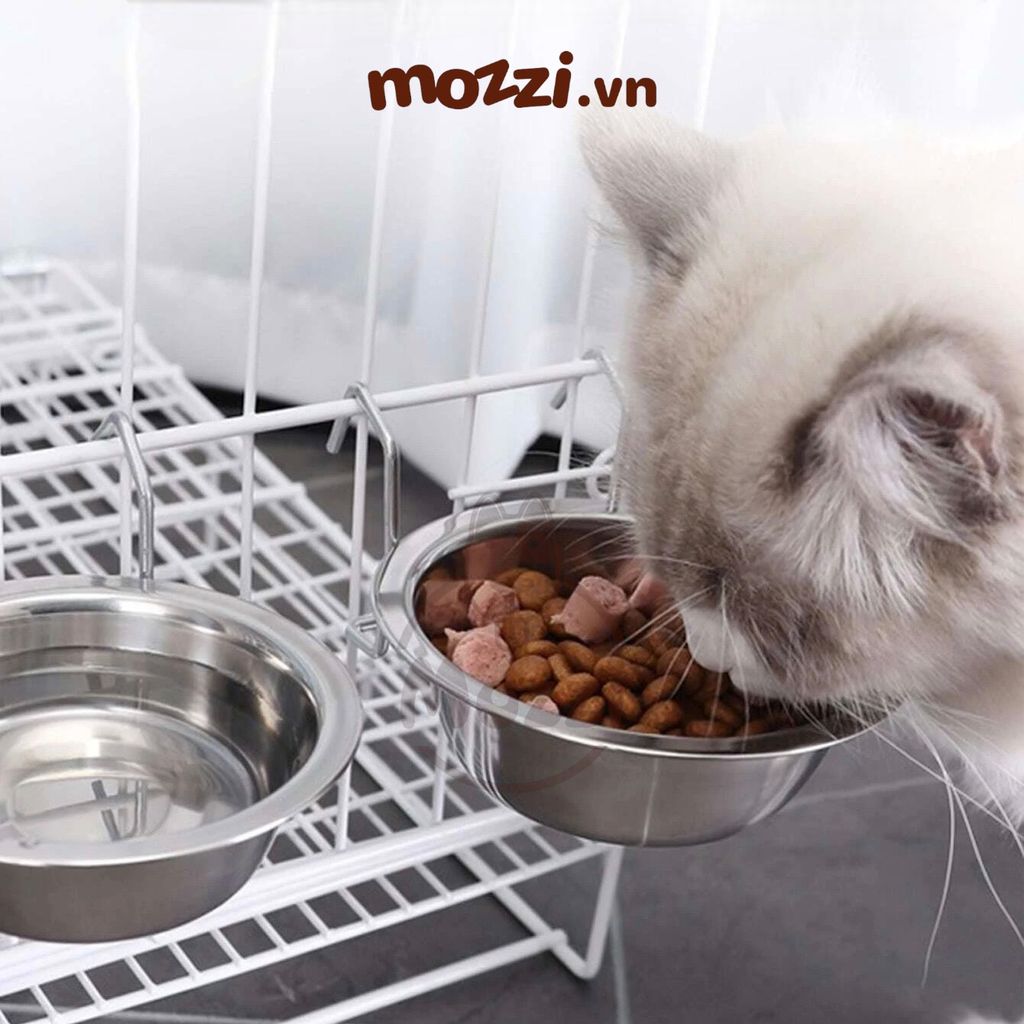 Chén bát ăn cho chó mèo inox trơn treo chuồng
