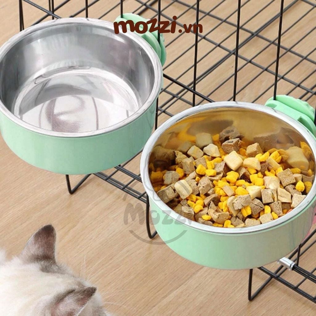 Chén bát ăn cho chó mèo inox gắn chuồng có thể tháo rời cao cấp