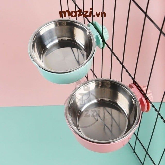 Chén bát ăn cho chó mèo inox gắn chuồng có thể tháo rời cao cấp