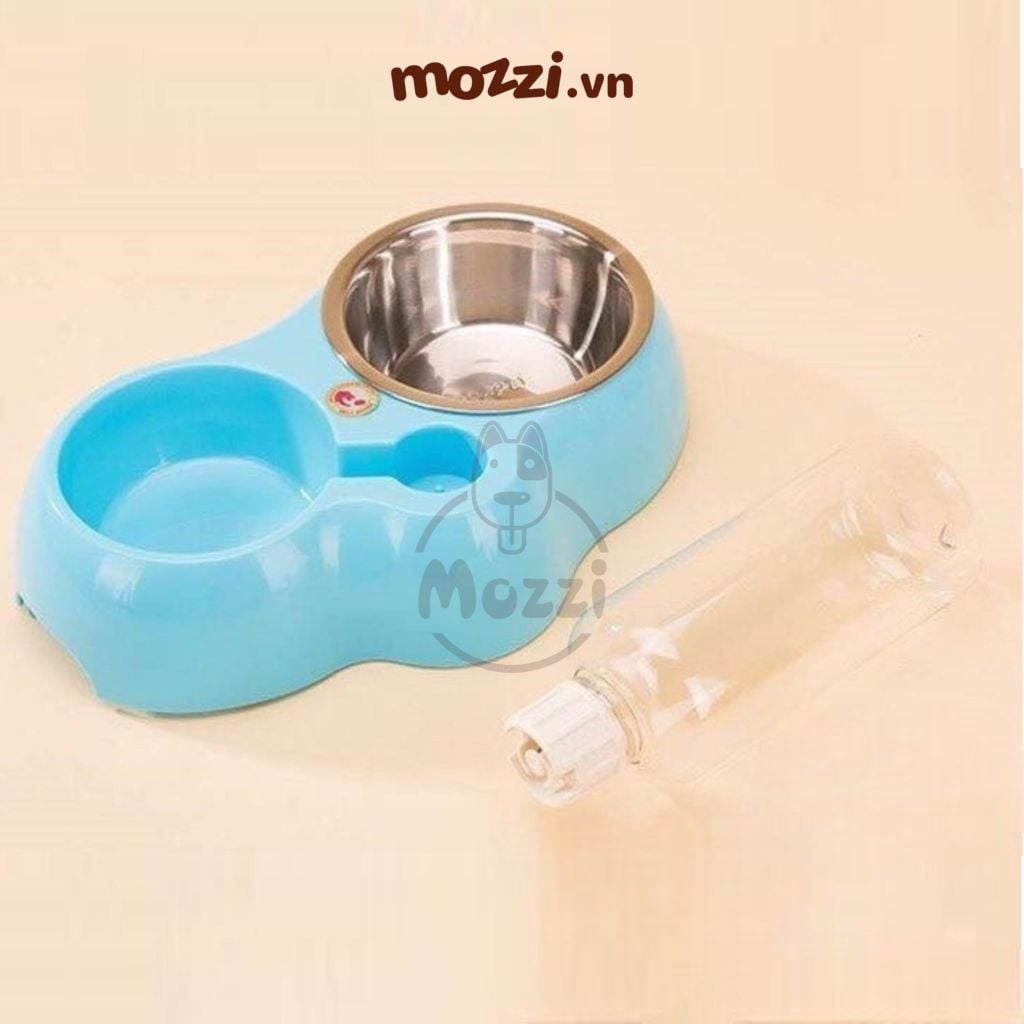 Khay thức ăn kèm nước inox tháo rời cho chó mèo