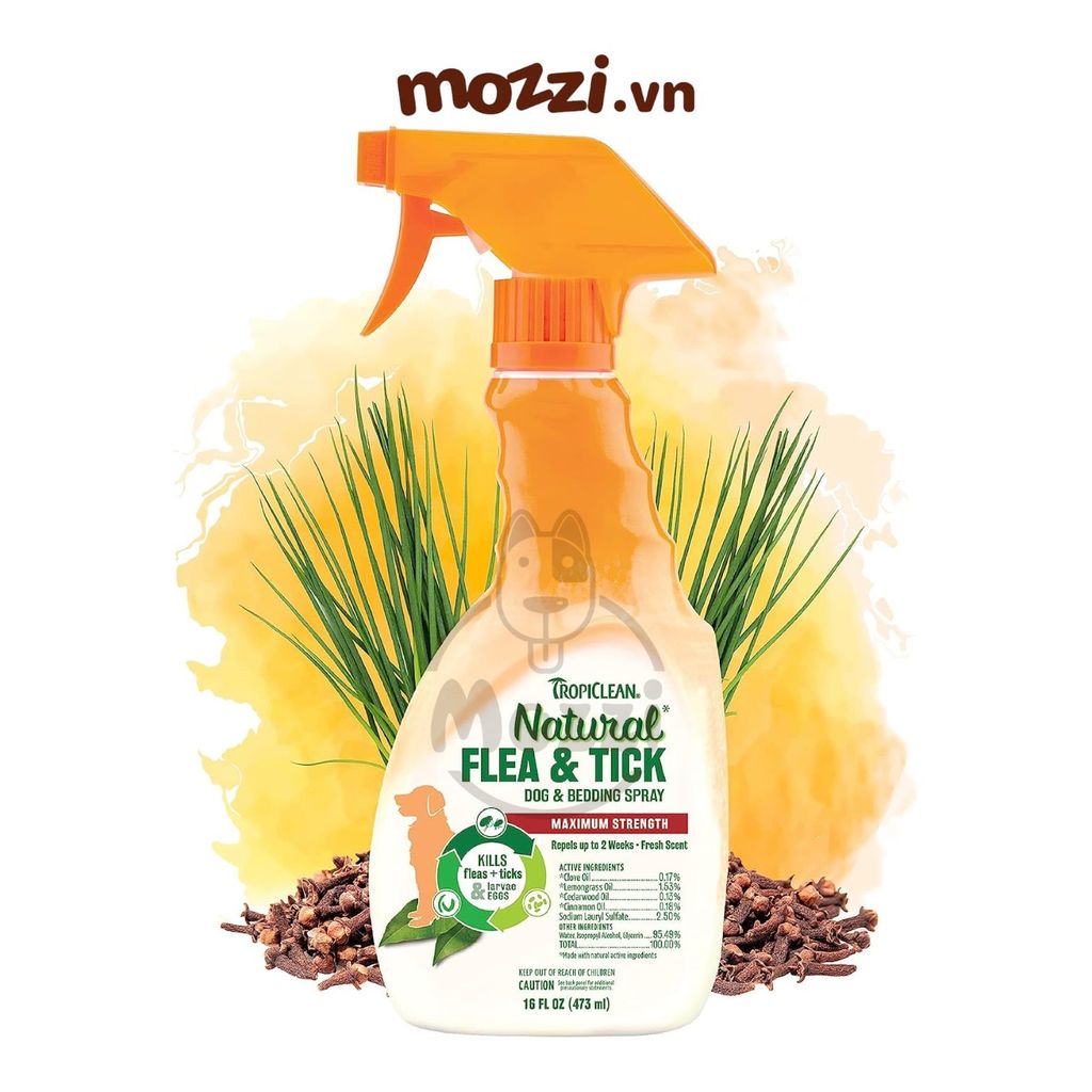Chai xịt Tropiclean Natural Flea & Stick Diệt ve bọ chét cho chó mèo