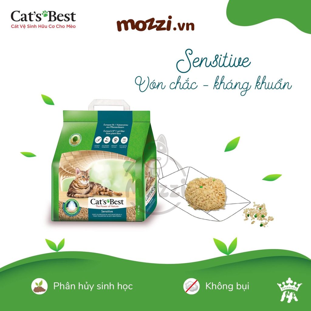 Cát gỗ cho mèo Cat's Best Sensitive siêu thấm hút kháng khuẩn