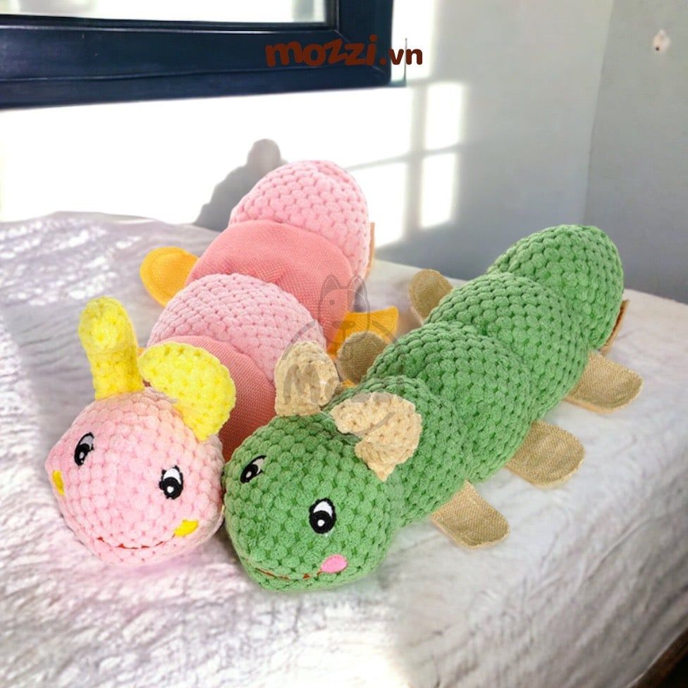 Gối ôm âm thanh hình con sâu 35cm cho chó mèo