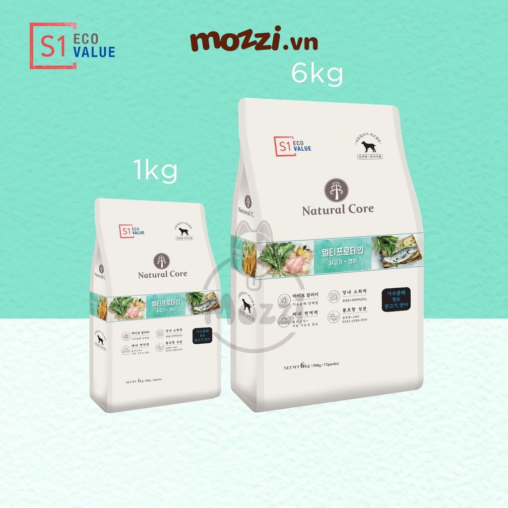 Thức ăn hạt hữu cơ Natural Core ECO Value S1, S2, S3 đa đạm cho chó