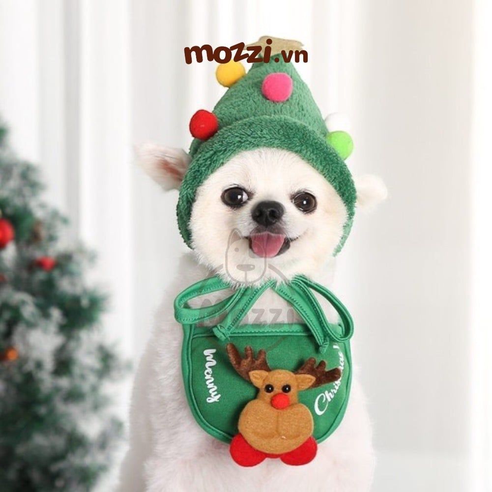 Bộ Nón và Yếm cổ Noel hình nổi cho chó mèo